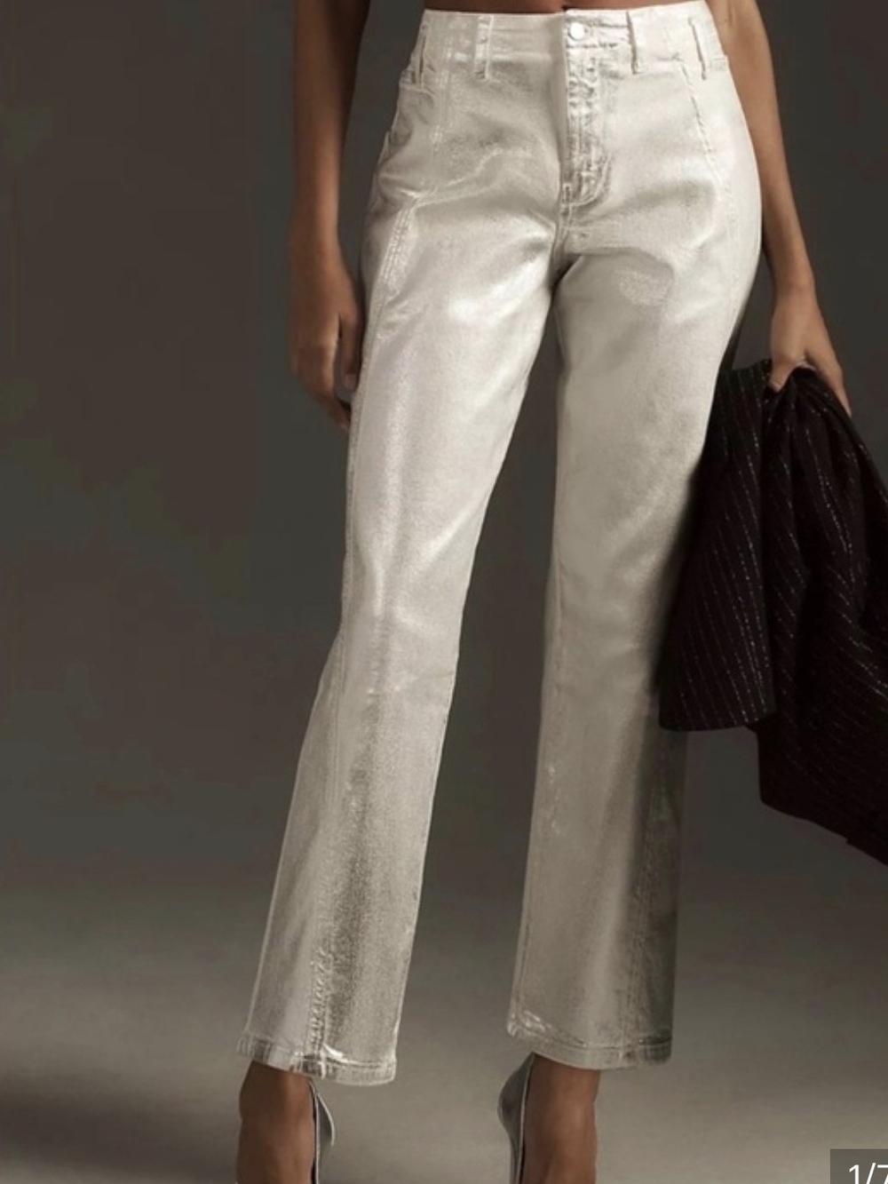 Pilcro Metallic Crop Straight Pants in Light Silver